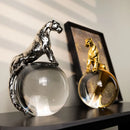Gold & silver leopard crystal ball metal sculptures living room decor