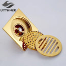 Gold square bathroom shower drain with interchangeable grates