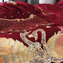 Gold swan love red satin bedding set bedroom gold embroidery