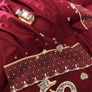 Gold swan love red satin bedding set bedroom gold embroidery