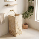 Gold Travertine Rectangular Pedestal Sink - 21.5x14x33.5" - Honed and Chiseled