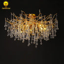Gold tree branch chandelier with crystal droplets for dining room