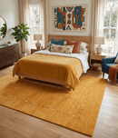 Gold Tribal Border Design Hand Loomed Wool Area Rug