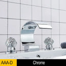 Gold waterfall double handle basin faucet bathroom crystal knob