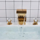 Gold waterfall double handle basin faucet bathroom crystal knob