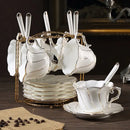 Gold wave white bone china cup set dining room porcelain tea set