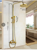 Gold & white dual handle wall mounted rainfall shower system bathroom