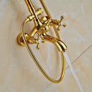 Gold & white dual handle wall mounted rainfall shower system bathroom