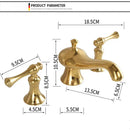 Gold widespread bathroom faucet waterfall design with lever handles