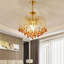 Golden amber crystal water drop chandelier dining room light