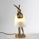 Golden bathing rabbit resin table lamp bedroom decor