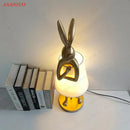 Golden bathing rabbit resin table lamp bedroom decor