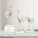 Golden bird agate marble crane statues living room decor