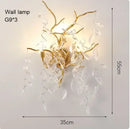 Golden branch ceiling chandelier with crystal leaves for living room