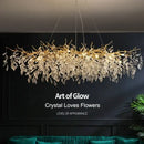 Golden branch ceiling chandelier with crystal leaves for living room