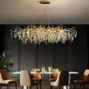 Golden branch ceiling chandelier with crystal leaves for living room
