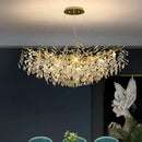 Golden branch ceiling chandelier with crystal leaves for living room
