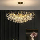 Golden branch ceiling chandelier with crystal leaves for living room