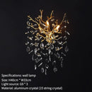 Golden branch crystal wall lamp living room leaf sconce