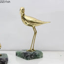 Golden brass bird marble base desk ornament living room statues