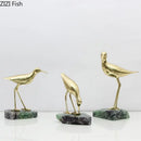 Golden brass bird marble base desk ornament living room statues