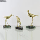 Golden brass bird marble base desk ornament living room statues