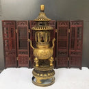 Golden brass three tiered tower incense burner buddhist hall decor