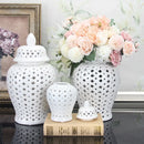 Golden ceramic ginger jar with cutouts living room decor storage pot