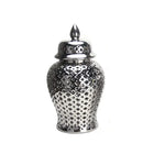 Golden ceramic ginger jar with cutouts living room decor storage pot