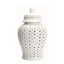 Golden ceramic ginger jar with cutouts living room decor storage pot