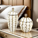 Golden checkmate ceramic white and gold decorative jar living room