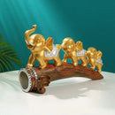 Golden elephant resin ornament living room figurine on log base