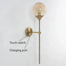 Golden glass ball led wall light bedroom brass sconce