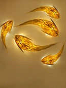 Golden handwoven bamboo led fish wall light living room decor