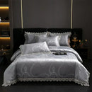 Golden jacquard cotton bedding set bedroom lace floral duvet cover