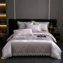 Golden jacquard cotton bedding set bedroom lace floral duvet cover