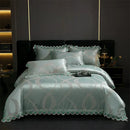 Golden jacquard cotton bedding set bedroom lace floral duvet cover