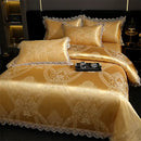Golden jacquard cotton bedding set bedroom lace floral duvet cover
