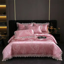 Golden jacquard cotton bedding set bedroom lace floral duvet cover