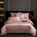 Golden jacquard cotton bedding set bedroom lace floral duvet cover