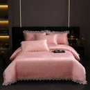 Golden jacquard cotton bedding set bedroom lace floral duvet cover