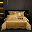 Golden jacquard cotton bedding set bedroom lace floral duvet cover
