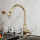 Golden jade & diamond handle kitchen faucet with swivel pull