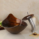 Golden leaf vessel sink set brown glass bathroom decor