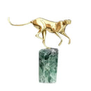 Golden leopard brass and green marble figurine living room decor