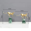 Golden leopard brass and green marble figurine living room decor
