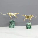 Golden leopard brass and green marble figurine living room decor