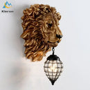 Golden lion head king crystal wall lamp for bedroom living room