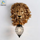 Golden lion head king crystal wall lamp for bedroom living room