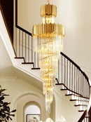 Golden luxury spiral crystal chandelier staircase multi tier light